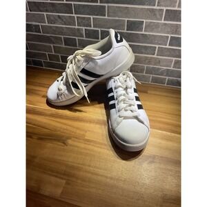 Adidas Womens Cloudfoam White Black Striped Sneakers Shoes Size 9